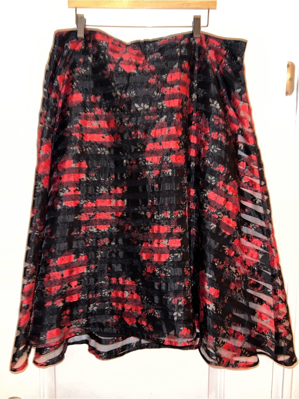 torrid Black & Red Floral A-Line Skirt with Sheer Stripe Overlay